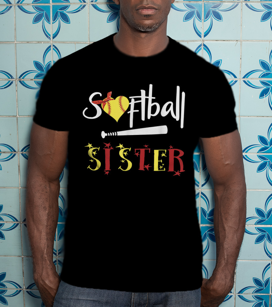 Softball Heart Bat Sister Stars T-Shirt