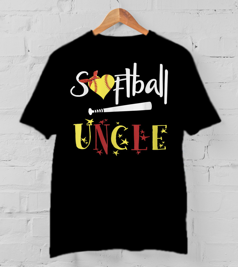 Softball Uncle Heart Bat Bandana Stars T-Shirt