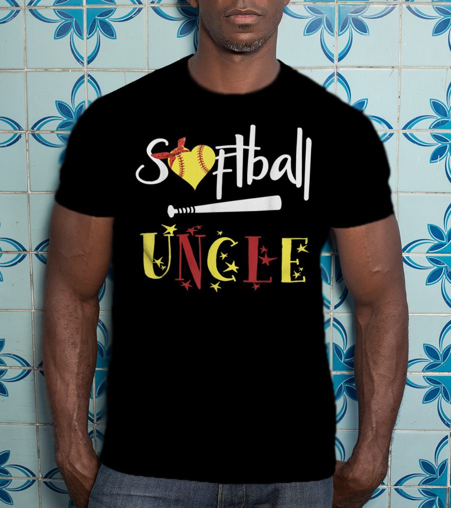 Softball Uncle Heart Bat Bandana Stars T-Shirt