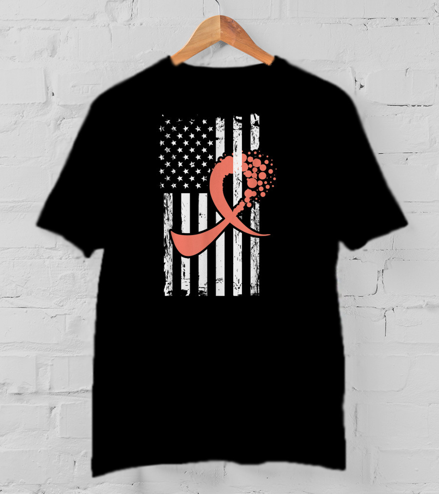American Flag With Uterine Cancer Awareness T-Shirt
