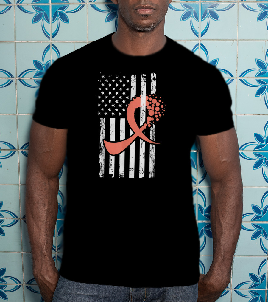 American Flag With Uterine Cancer Awareness T-Shirt