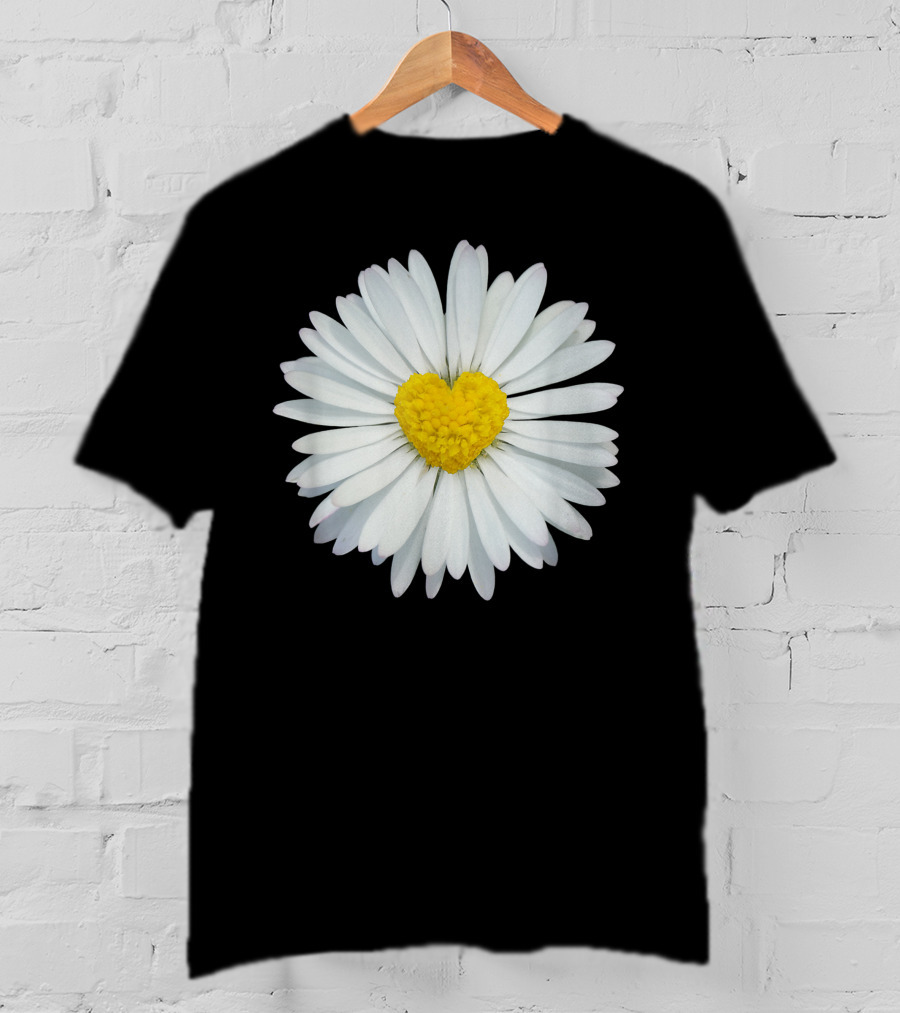White And Yellow Heart Daisy Blossom T-Shirt