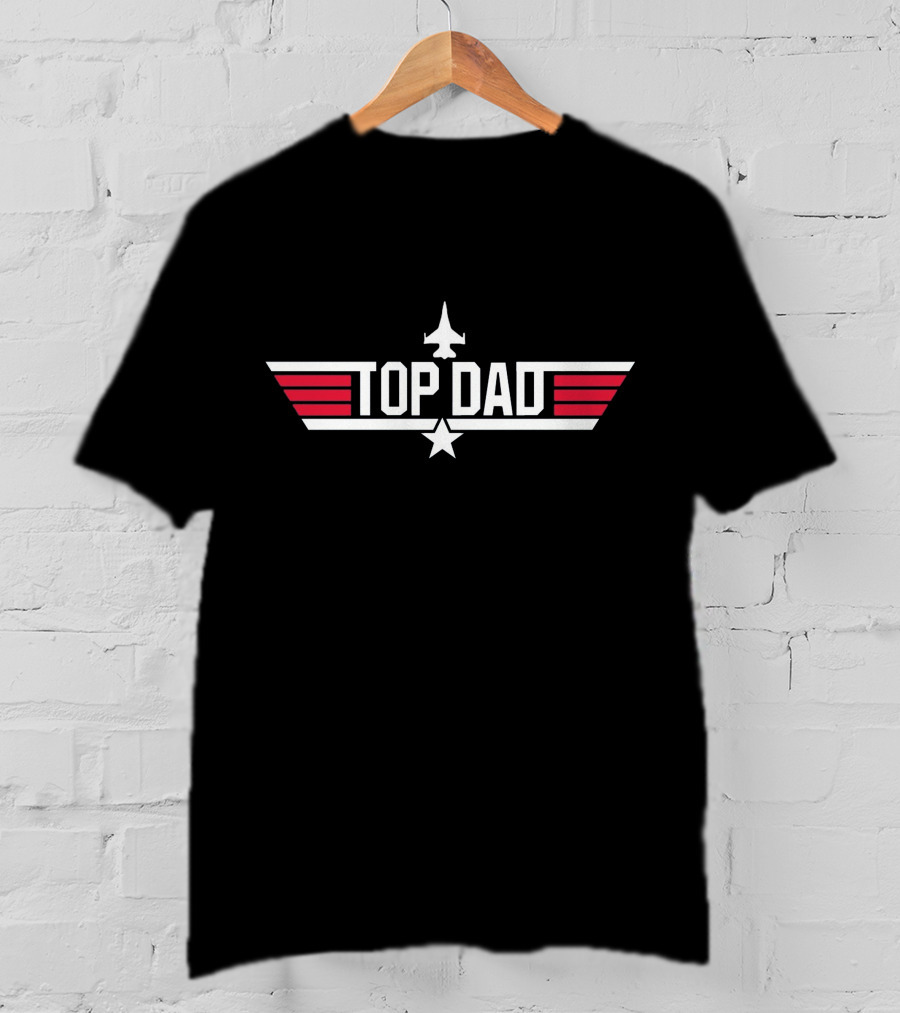 Top Dad Top Gun Jet Emblem Wing Stripes Star T-Shirt