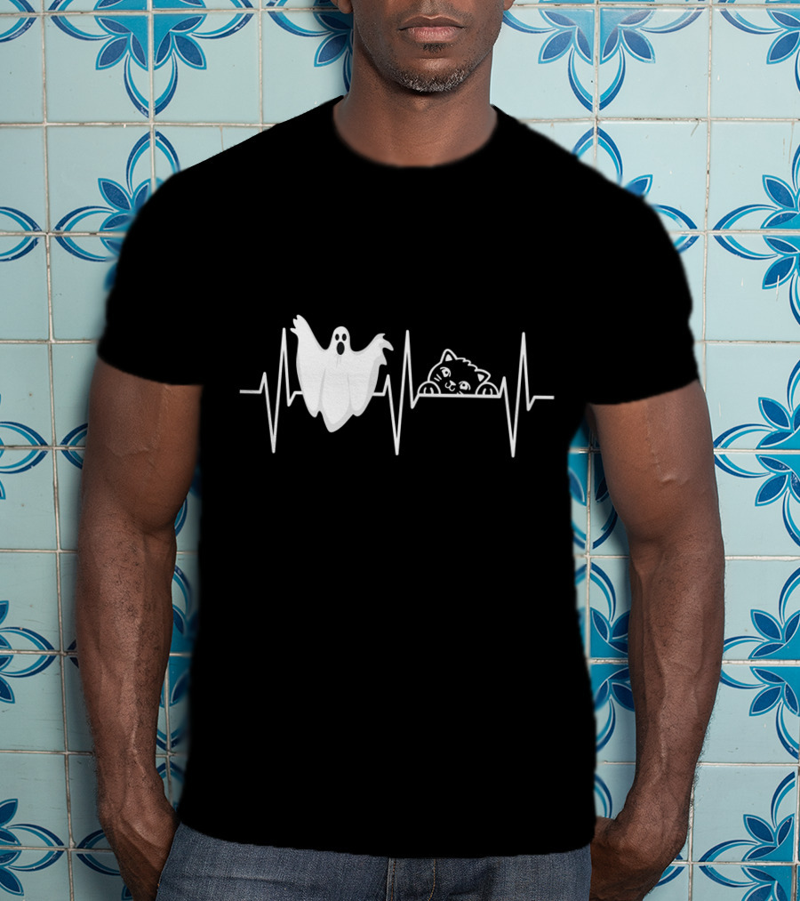 Cats Paranormal Ghost Hunting With Heartbeat Line And Ghostly Cat T-Shirt