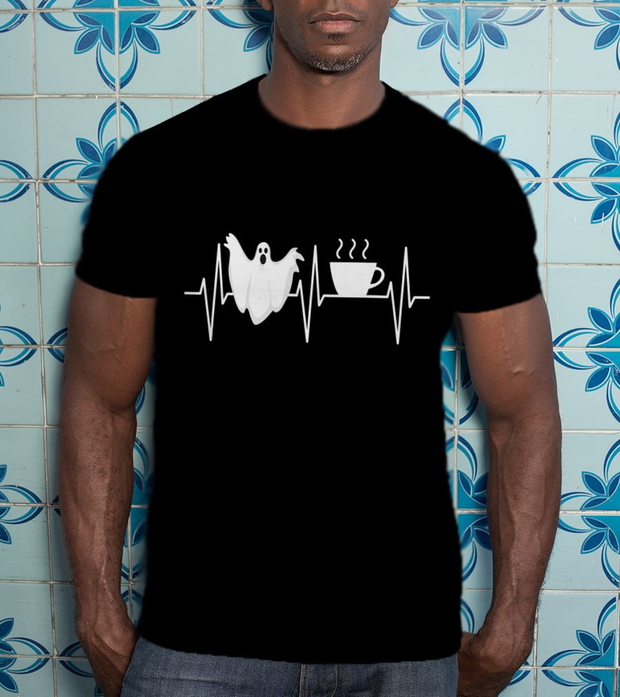 Heartbeat Ghost Coffee Lover Paranormal Hunter T-Shirt