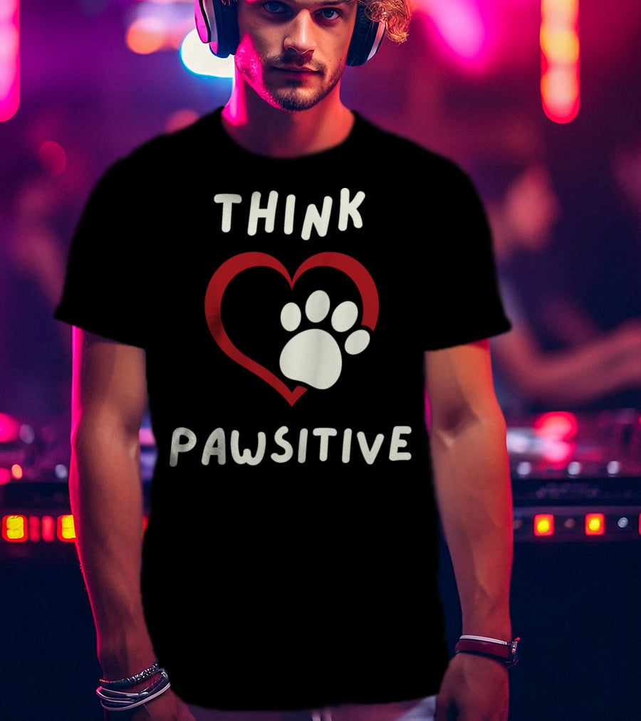 Think Pawsitive Dog Paw Heart T-Shirt