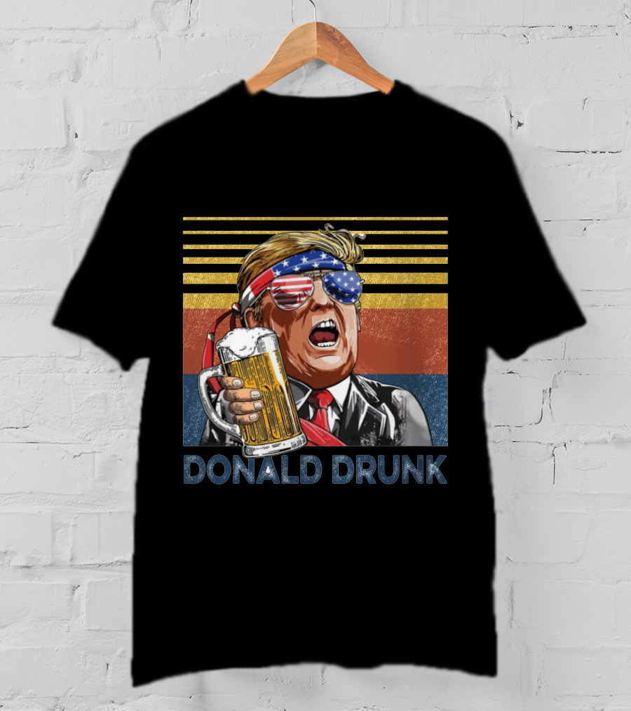Donald Drunk Retro American Flag Beer Glass T-Shirt