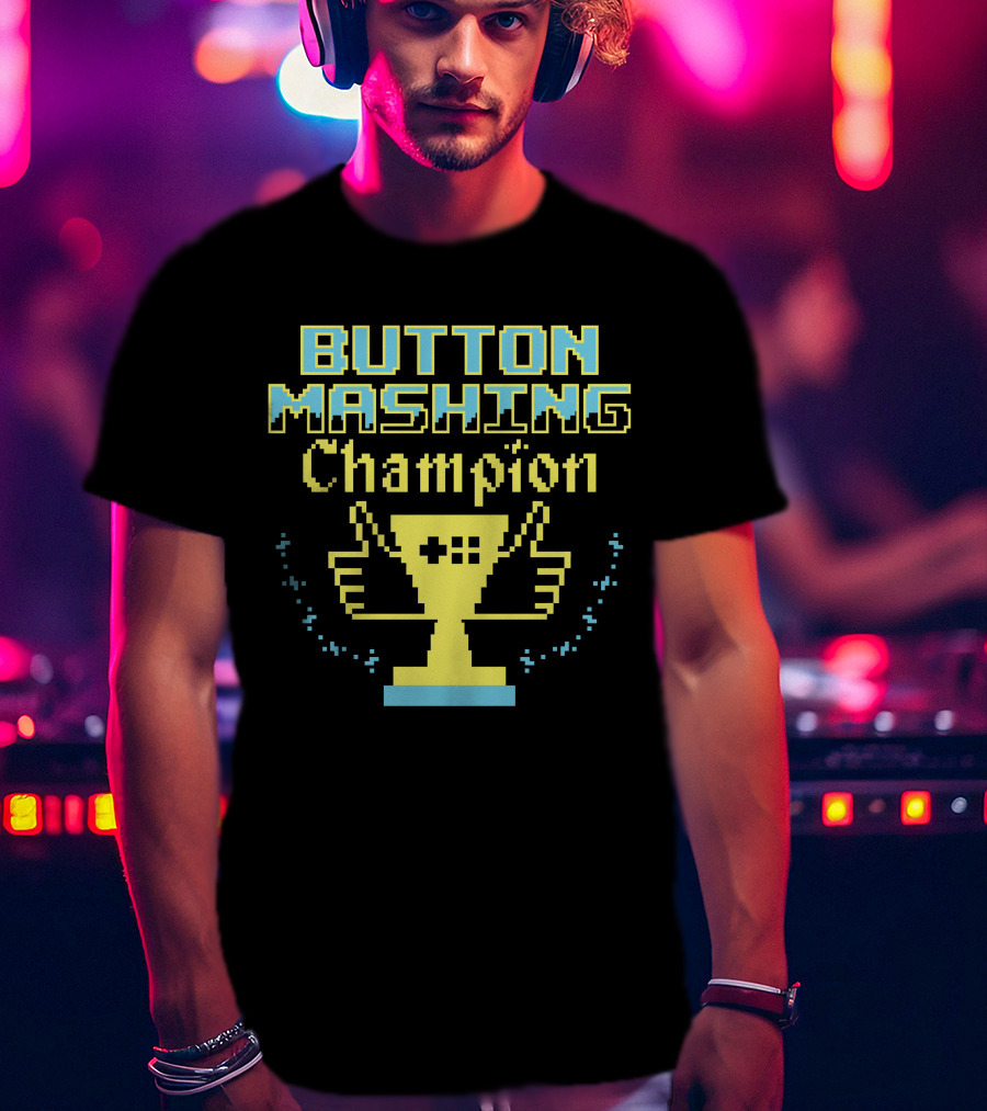 Button Mashing Champion Trophy Pixel Art Winner T-Shirt
