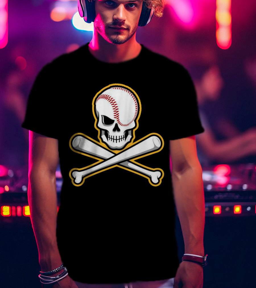 Skull Baseball Bat Crossbones Sports T-Shirt