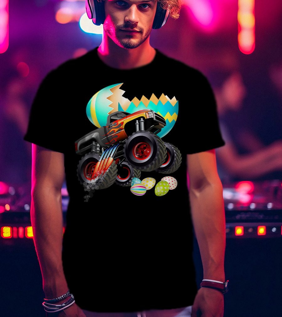 Monster Truck Cracking Colorful Easter Eggs Explosion T-Shirt