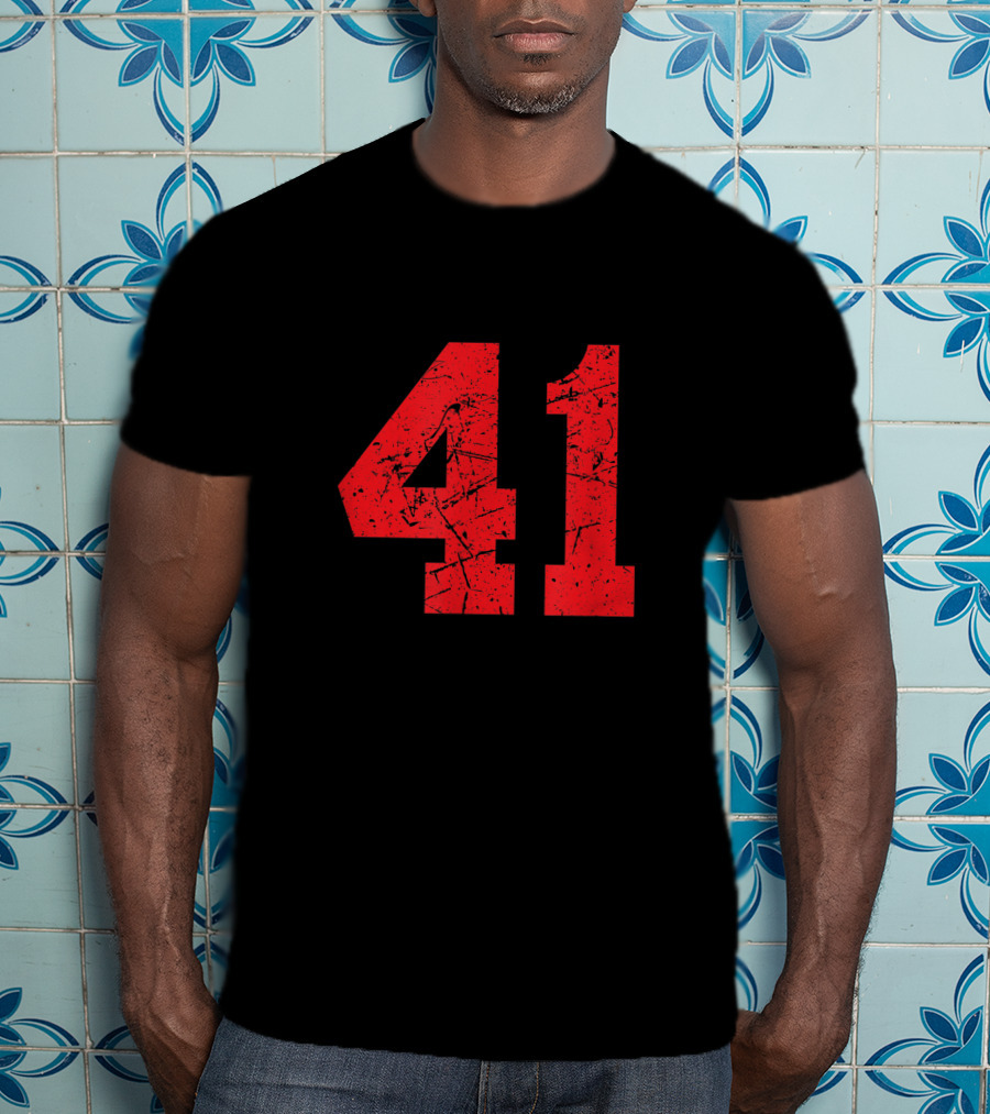 41 Sports Jersey Red Grunge Text T-Shirt