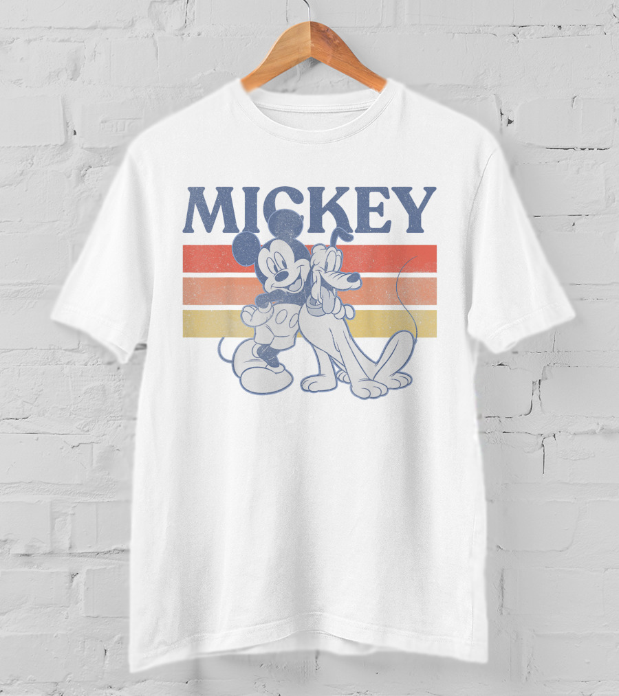 Mickey And Friends Mickey With Pluto Retro Stripes T-Shirt