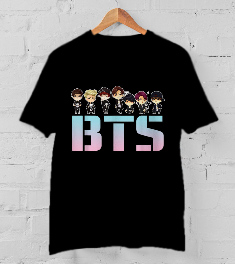 BTS Kpop Chibi Characters Pastel Letters T-Shirt