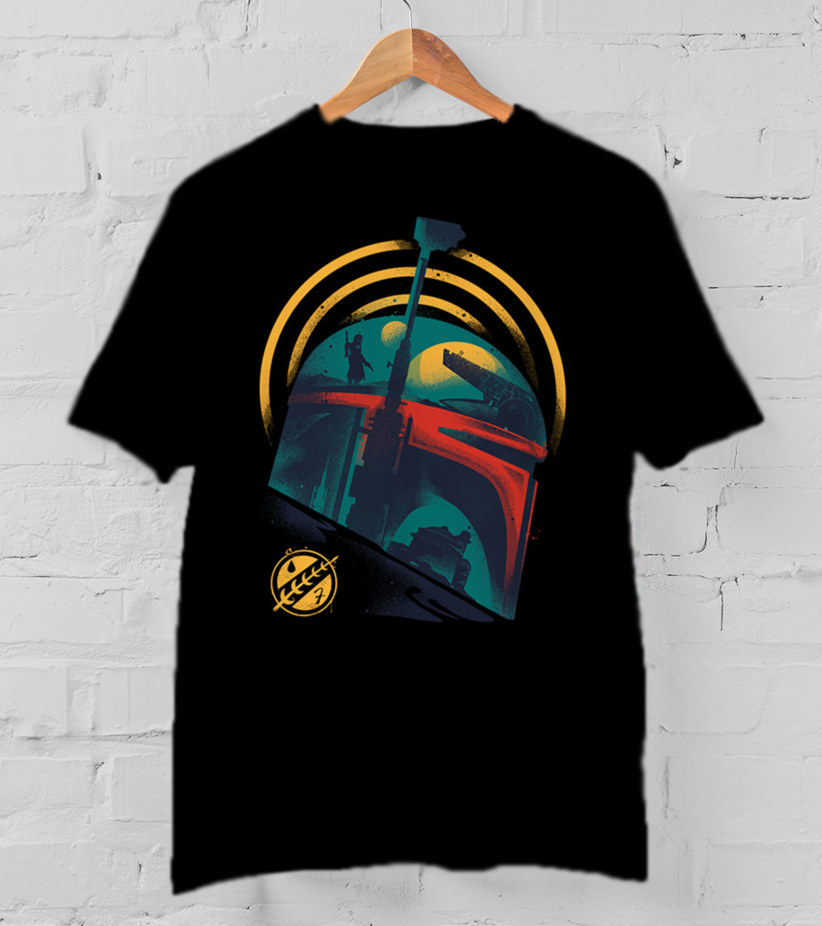 Ruler Of Mandalore Bounty Hunter Helmet With Galactic Symbols And Rising Moons T-Shirt