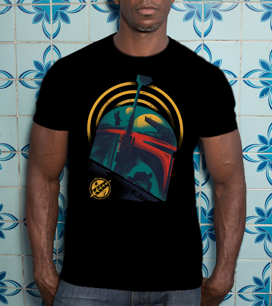 Ruler Of Mandalore Bounty Hunter Helmet With Galactic Symbols And Rising Moons T-Shirt