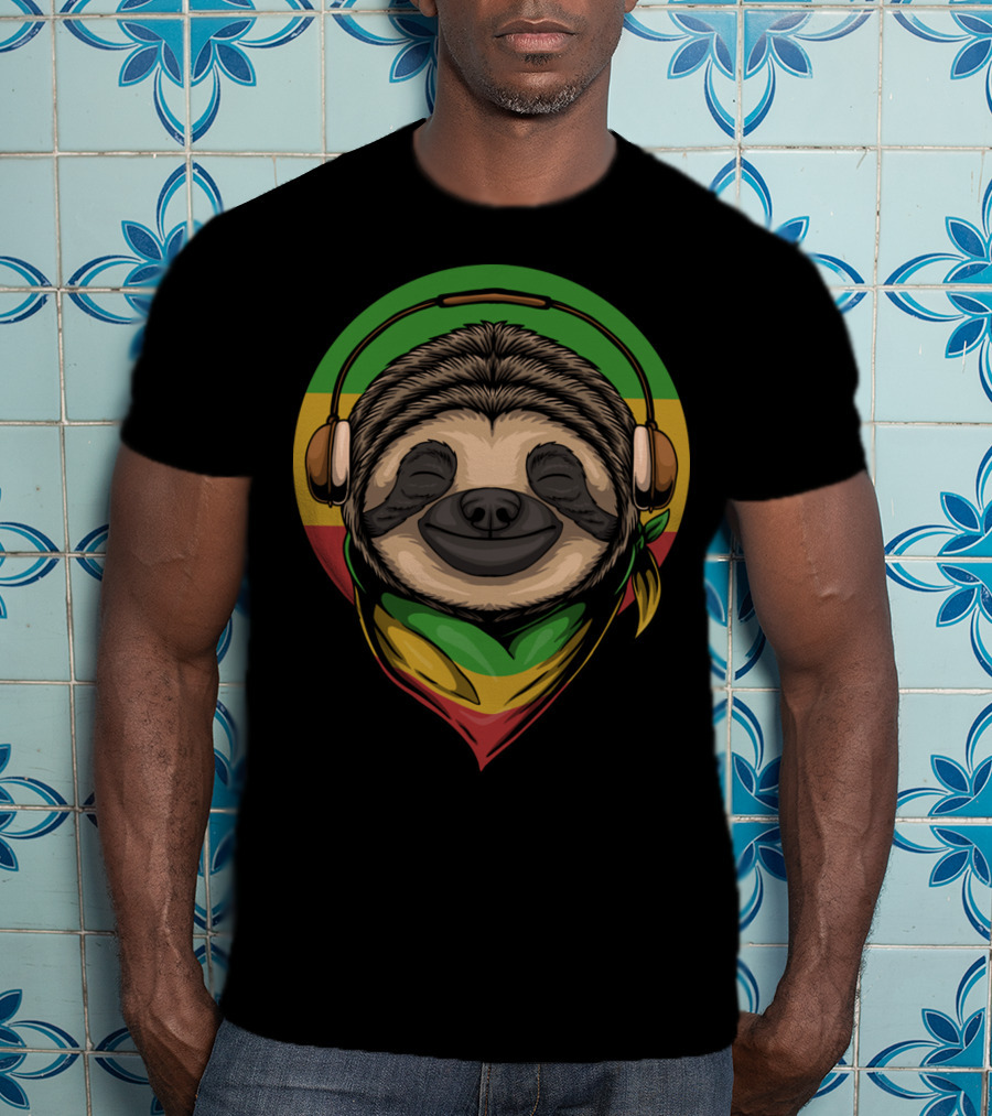 Sloth Rasta Headphones Rasta Colors T-Shirt