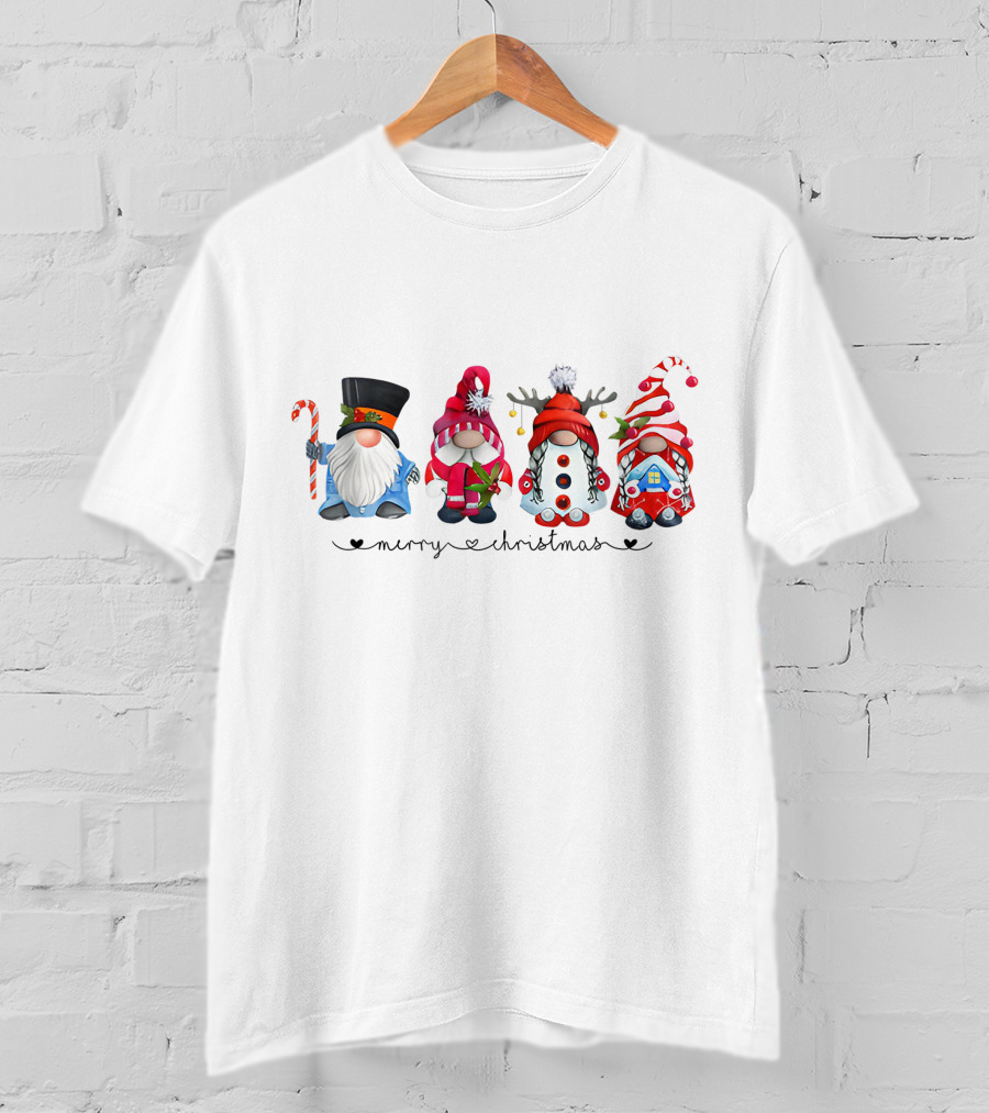 Merry Christmas Gnome Candy Cane Reindeer Santa House T-Shirt