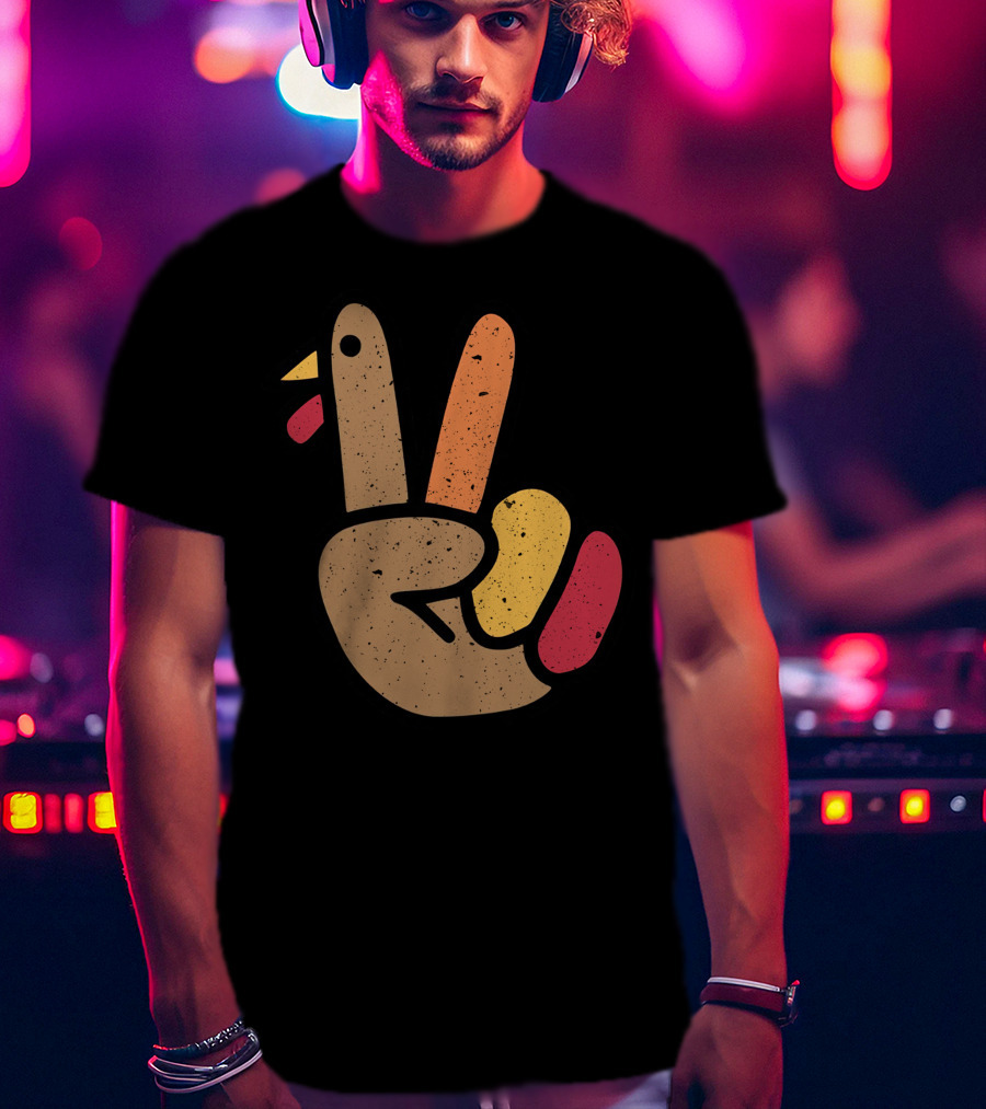 Peace Turkey Hand Cool Thanksgiving T-Shirt
