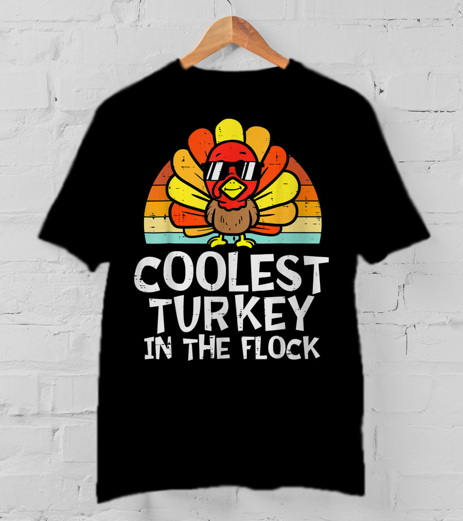 Coolest Turkey In The Flock Retro Sunglasses Vintage Sunset T-Shirt