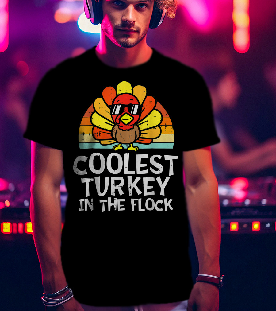 Coolest Turkey In The Flock Retro Sunglasses Vintage Sunset T-Shirt
