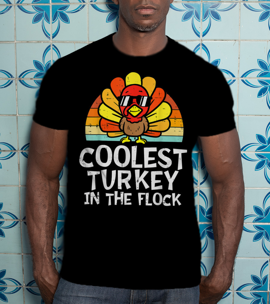 Coolest Turkey In The Flock Retro Sunglasses Vintage Sunset T-Shirt