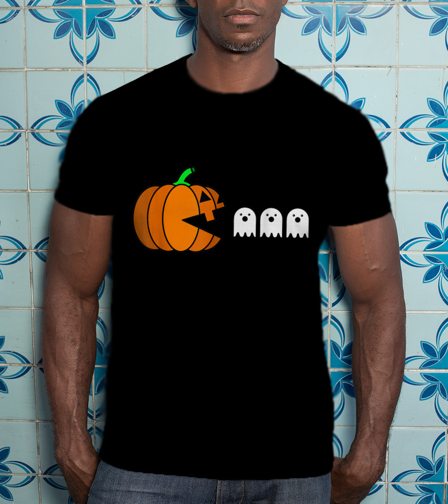 Halloween Pumpkin Pac-Man Style Ghosts T-Shirt