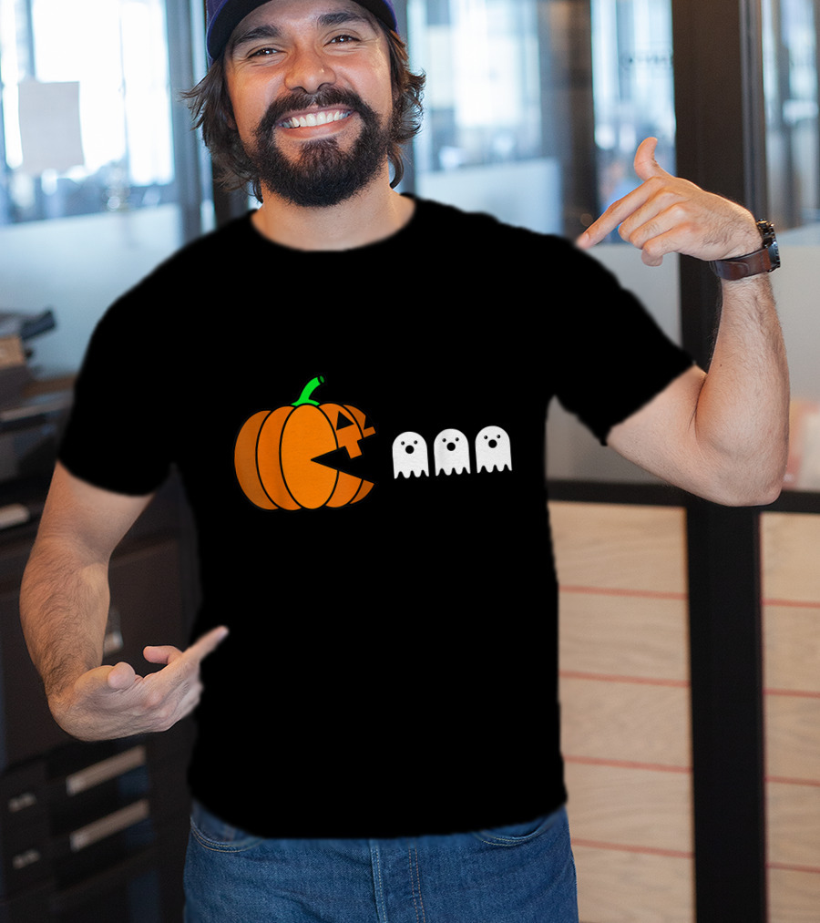 Halloween Pumpkin Pac-Man Style Ghosts T-Shirt