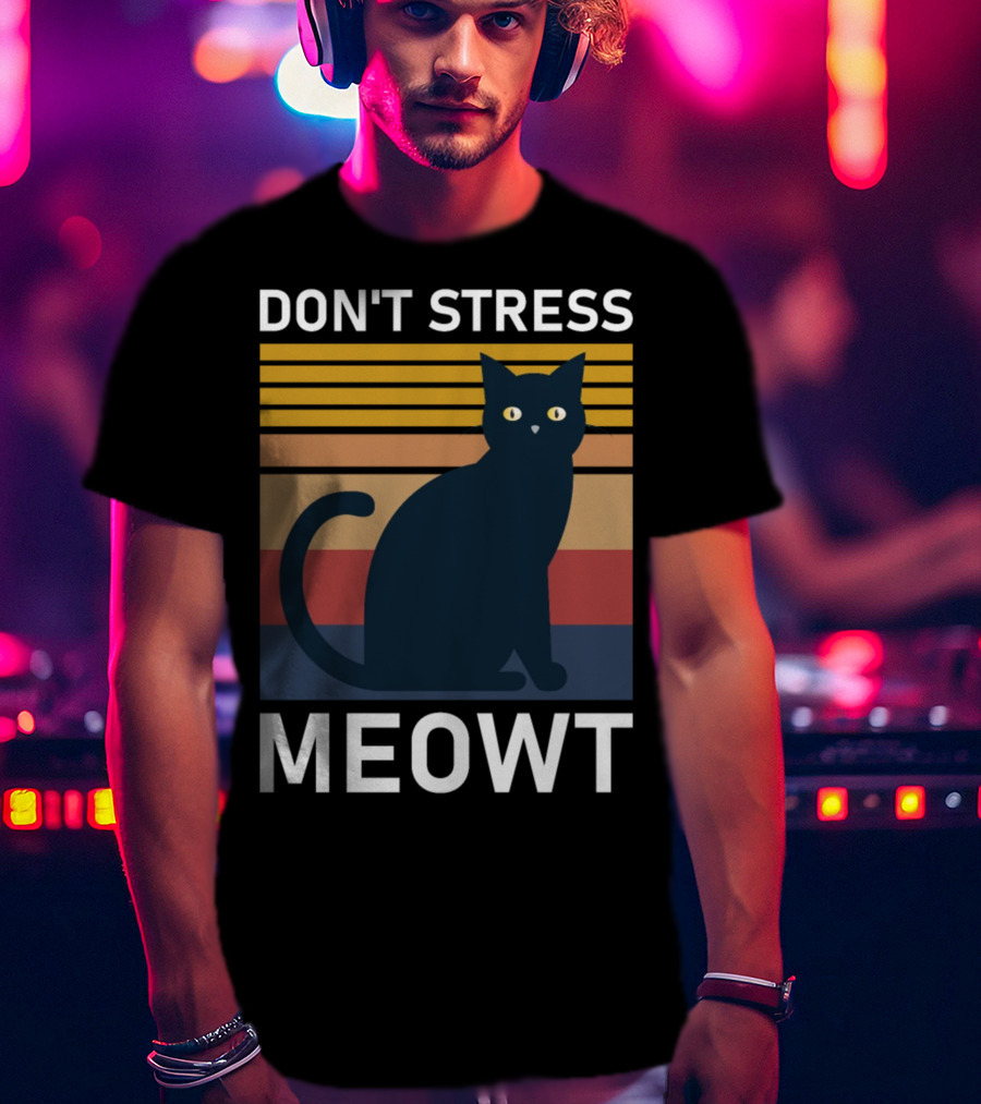 Don't Stress Meowt Retro Striped Cat T-Shirt