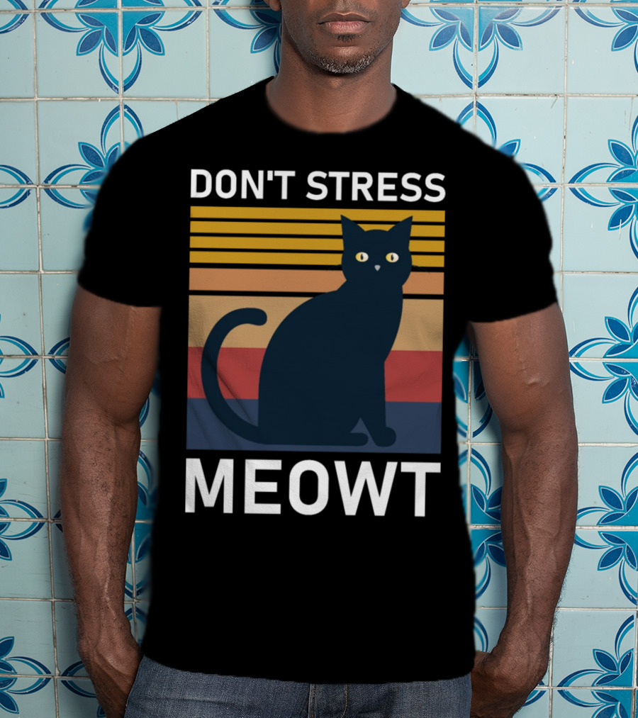 Don't Stress Meowt Retro Striped Cat T-Shirt