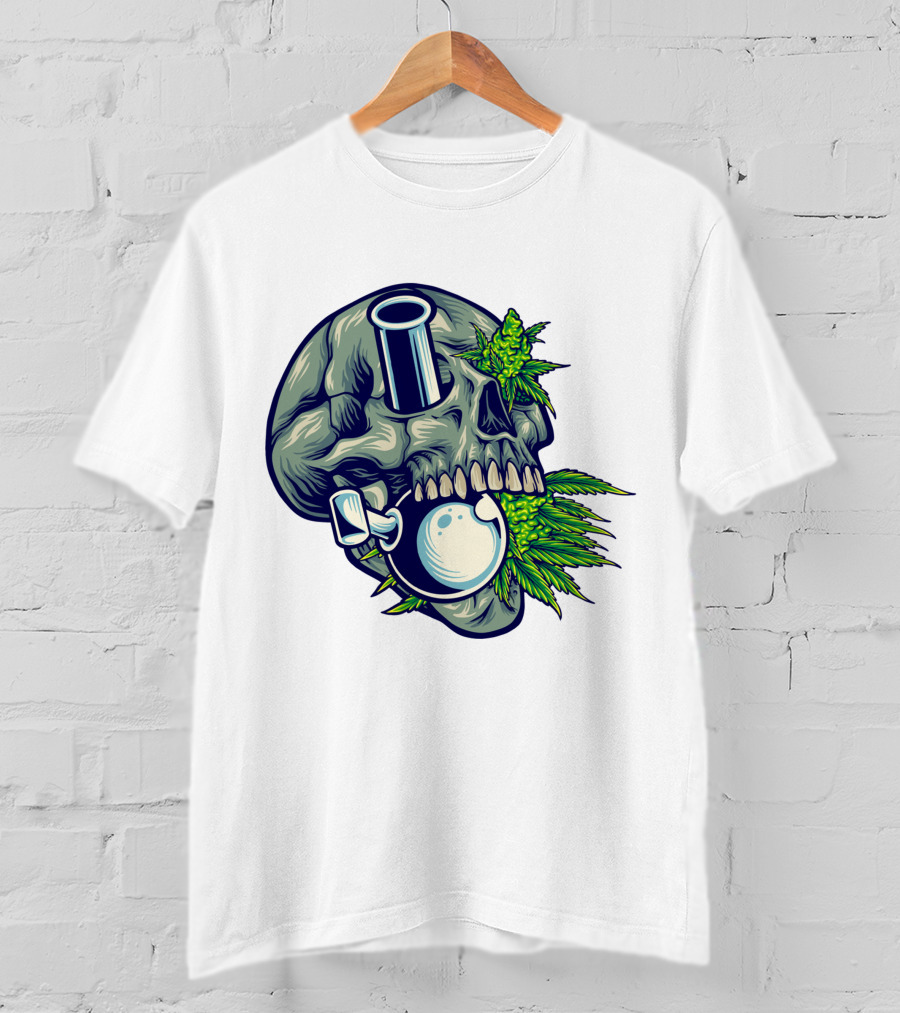 Stone Skull Cannabis Bong With Leaf Accents T-Shirt