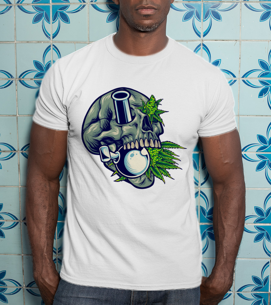 Stone Skull Cannabis Bong With Leaf Accents T-Shirt