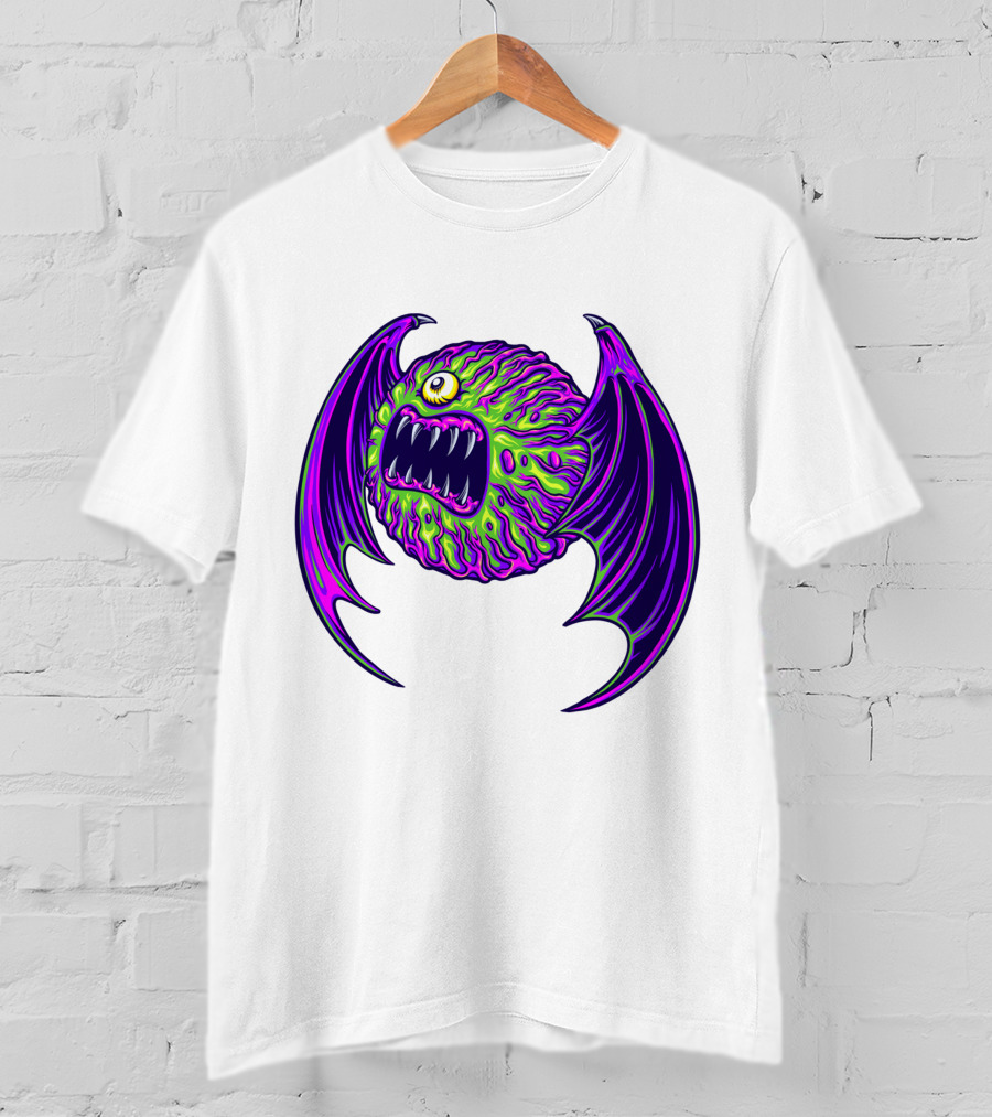 Scary Bat Zombie Monster With Glowing Green And Purple Wings T-Shirt