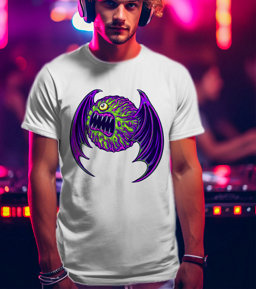 Scary Bat Zombie Monster With Glowing Green And Purple Wings T-Shirt