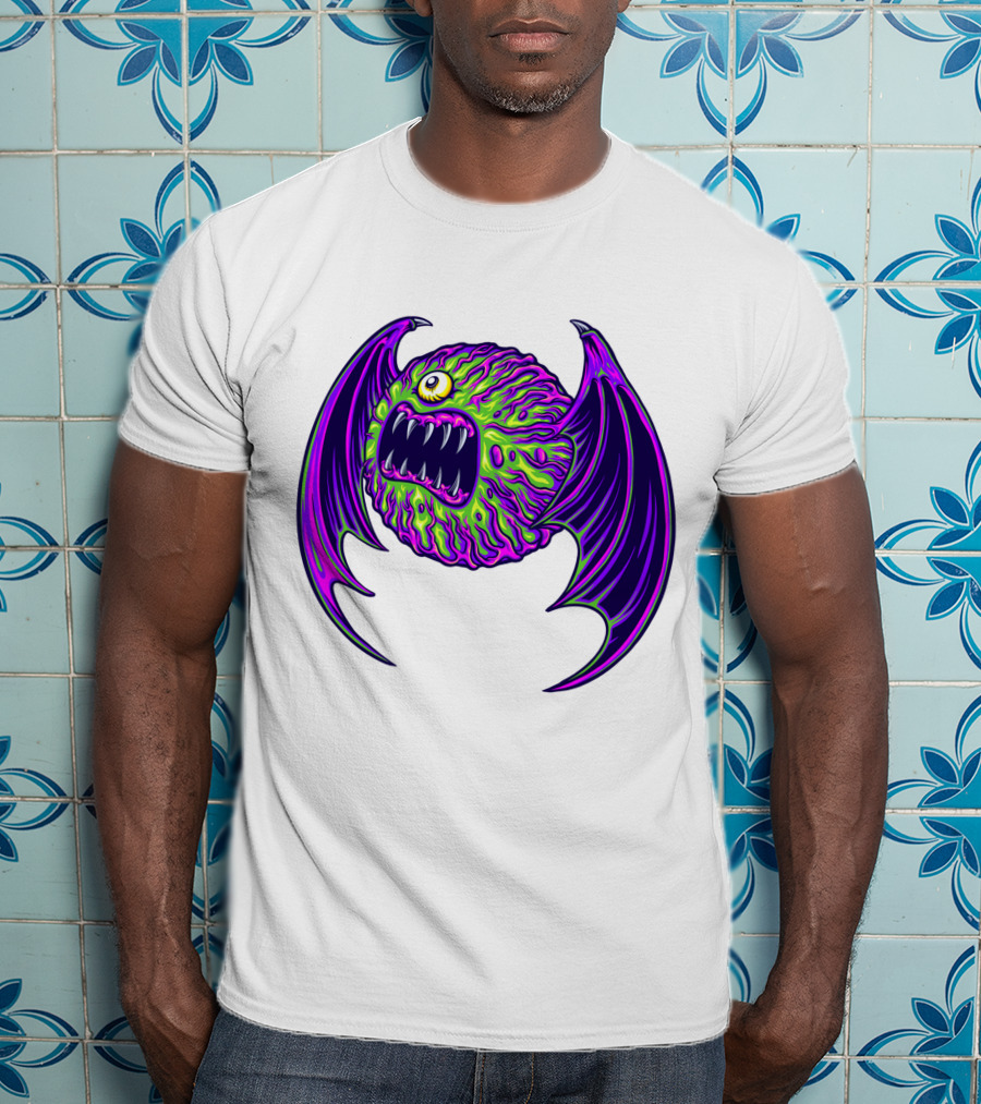 Scary Bat Zombie Monster With Glowing Green And Purple Wings T-Shirt