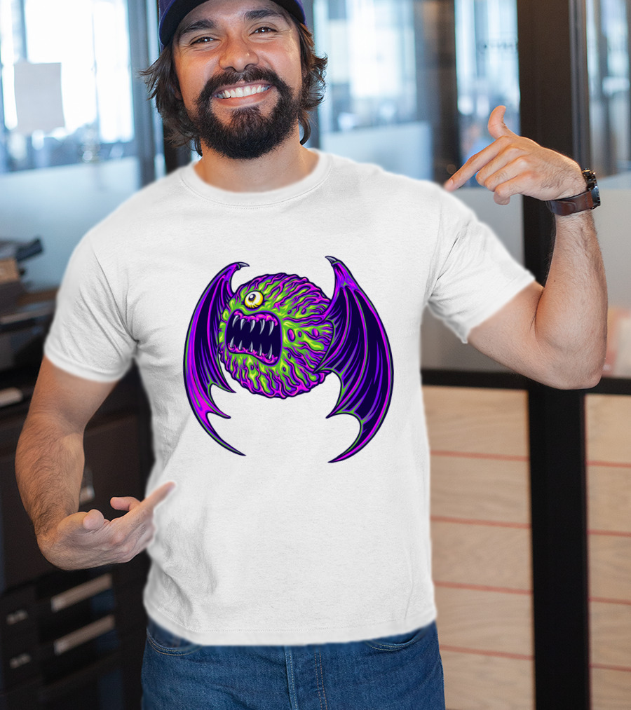 Scary Bat Zombie Monster With Glowing Green And Purple Wings T-Shirt