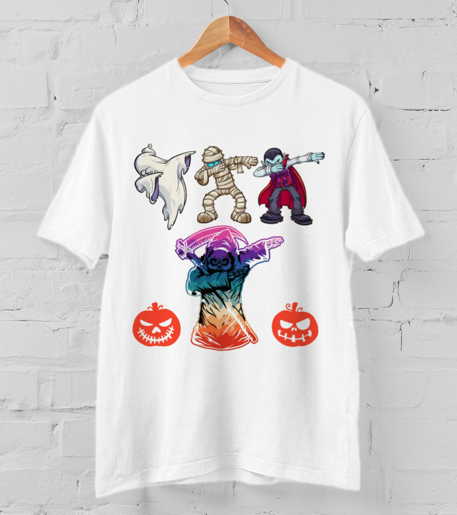 Halloween Dabbing Trick Or Treat Ghost Mummy Vampire Grim Reaper Pumpkins T-Shirt