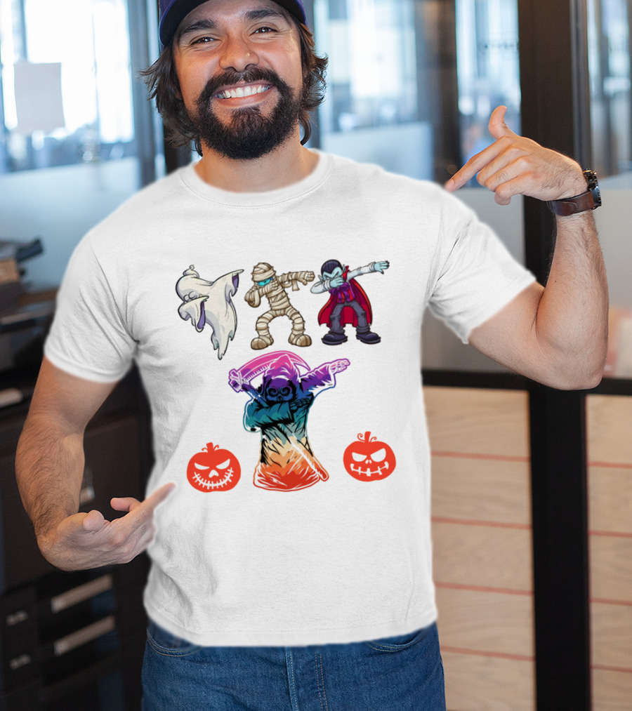 Halloween Dabbing Trick Or Treat Ghost Mummy Vampire Grim Reaper Pumpkins T-Shirt