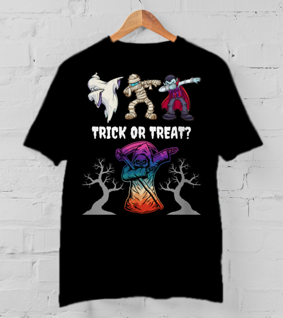 Trick Or Treat Halloween Dabbing Ghost Mummy Vampire Grim Reaper T-Shirt