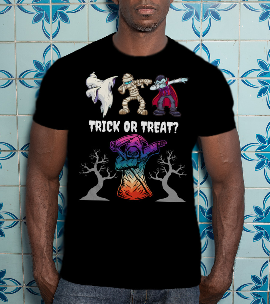 Trick Or Treat Halloween Dabbing Ghost Mummy Vampire Grim Reaper T-Shirt