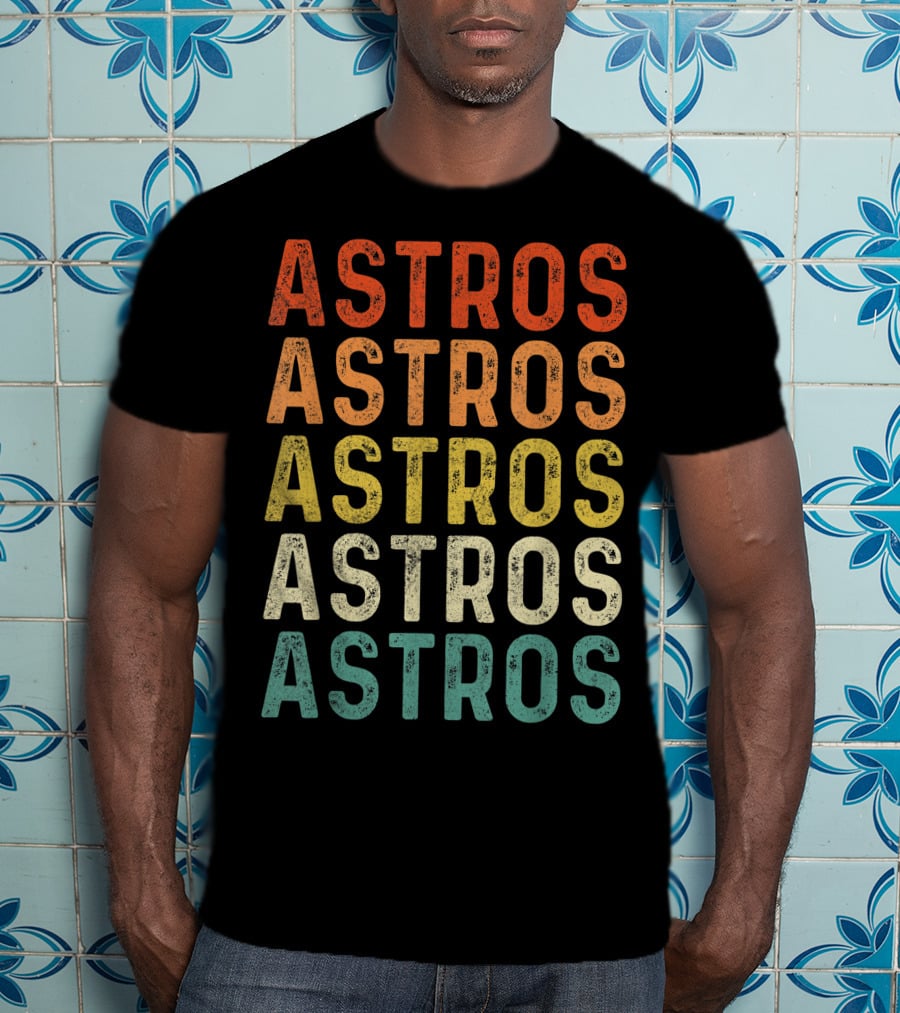 Astros Retro Multicolor Vintage Style Repeated Text T-Shirt