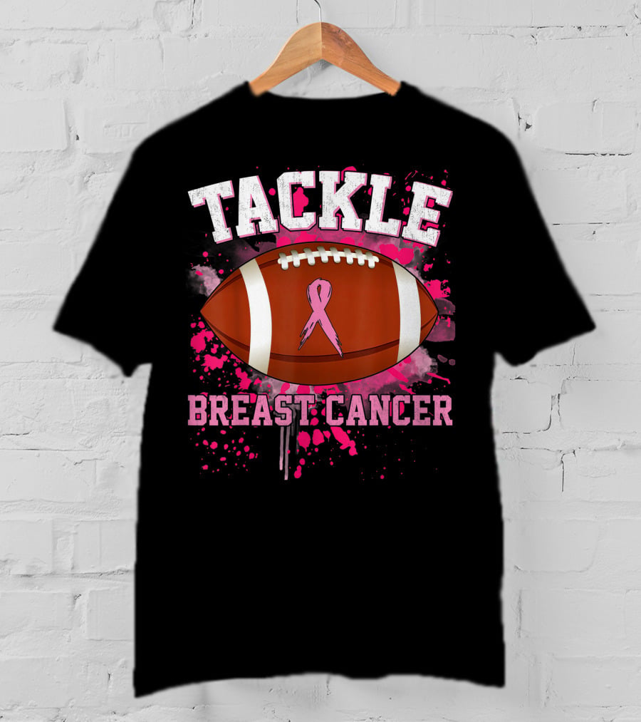 Tackle Breast Cancer Football Pink Ribbon Awareness T-Shirt
