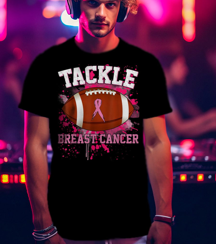 Tackle Breast Cancer Football Pink Ribbon Awareness T-Shirt