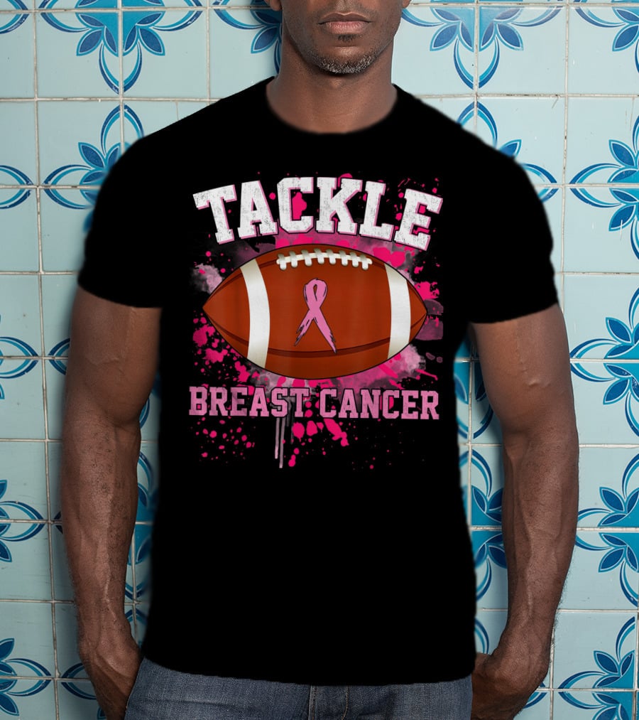 Tackle Breast Cancer Football Pink Ribbon Awareness T-Shirt
