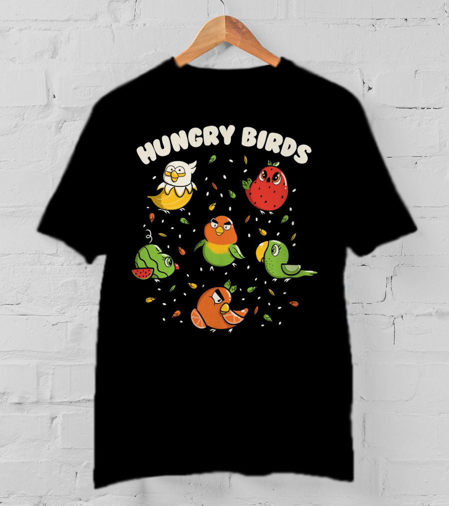Hungry Birds Parrots Fruit Characters T-Shirt