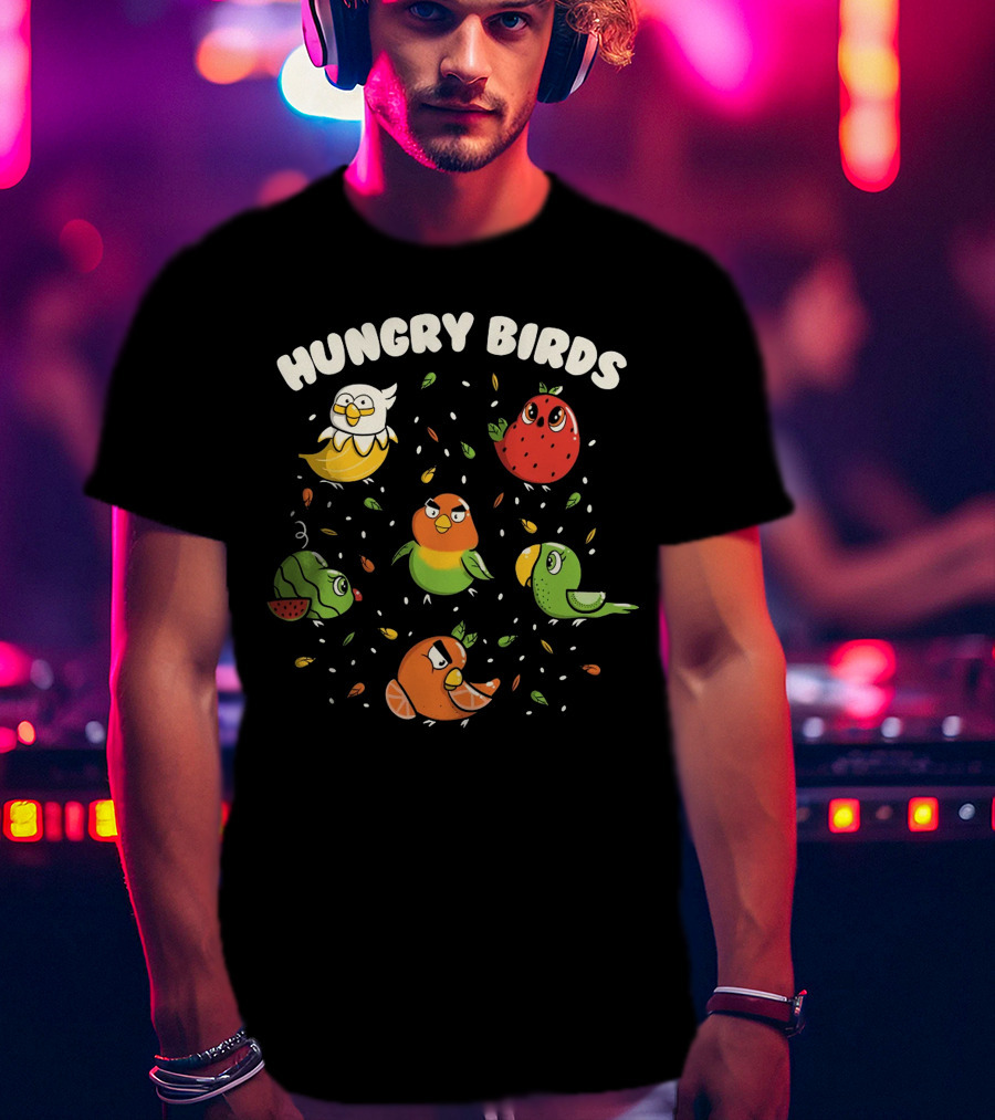 Hungry Birds Parrots Fruit Characters T-Shirt
