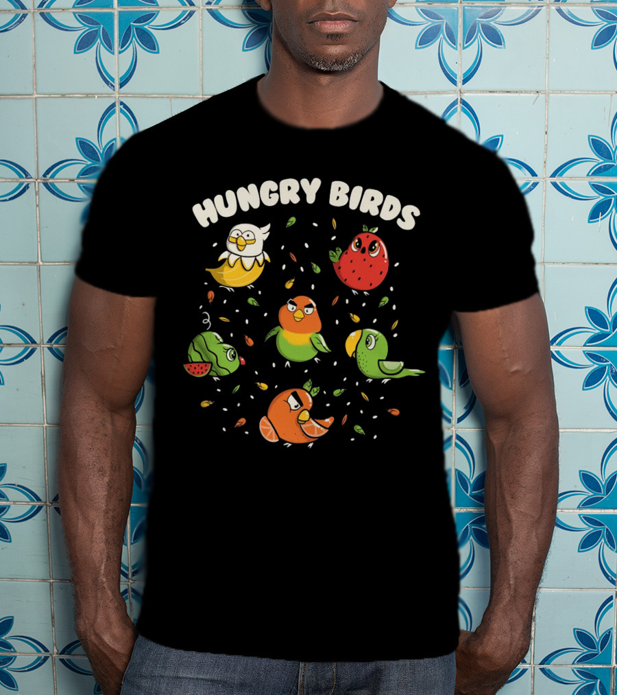 Hungry Birds Parrots Fruit Characters T-Shirt