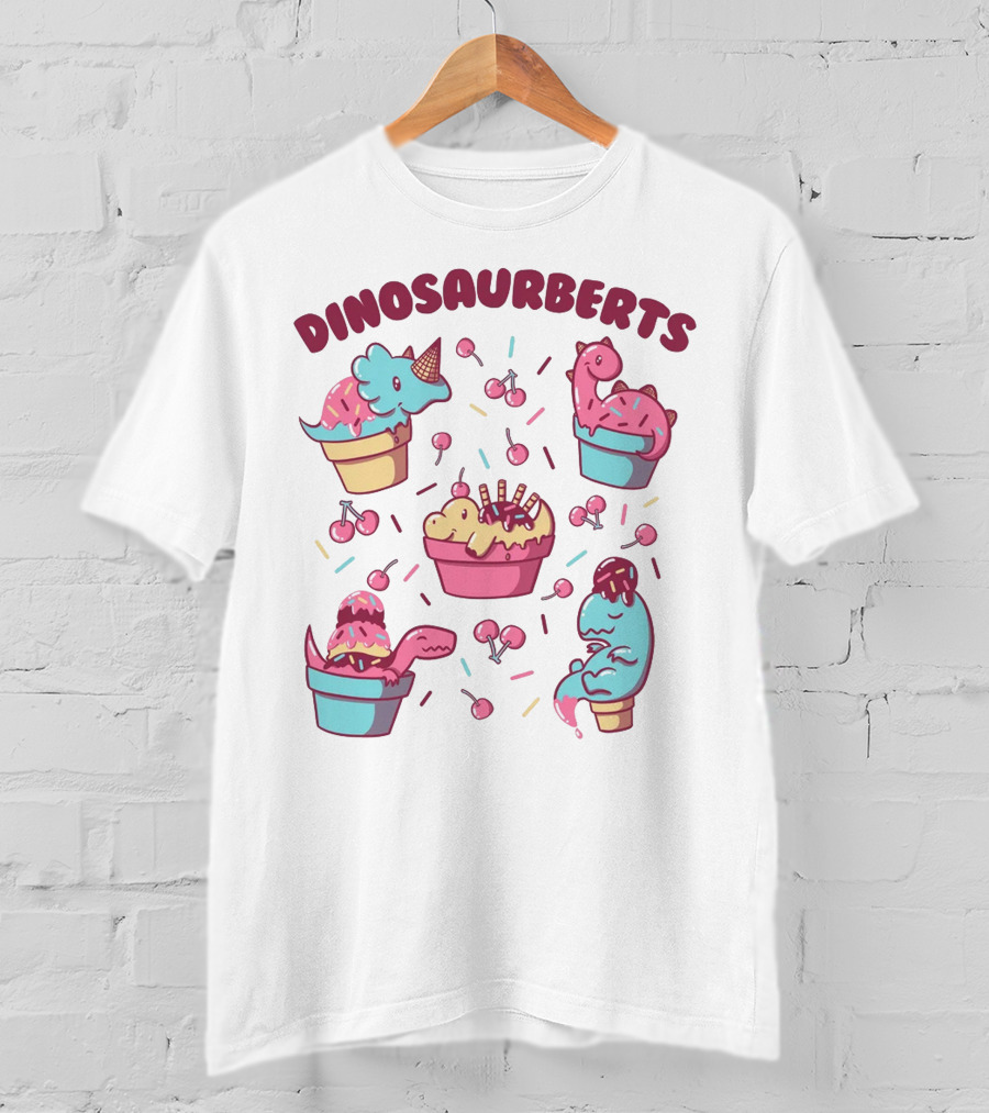 Dinosaurberts Kawaii Ice Cream And Cherries Delight T-Shirt