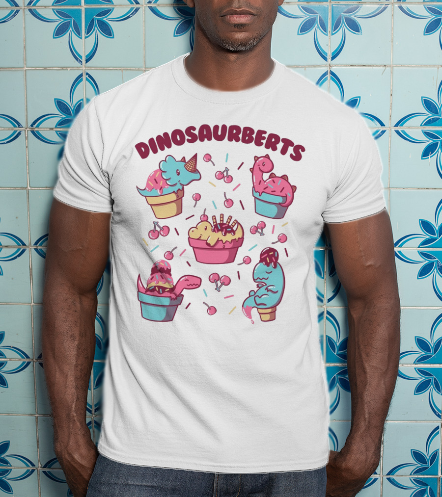 Dinosaurberts Kawaii Ice Cream And Cherries Delight T-Shirt