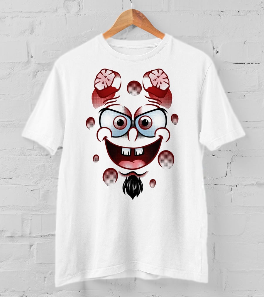 Happy Hellbob Silly Cartoon Face With Sliced Brain Elements T-Shirt