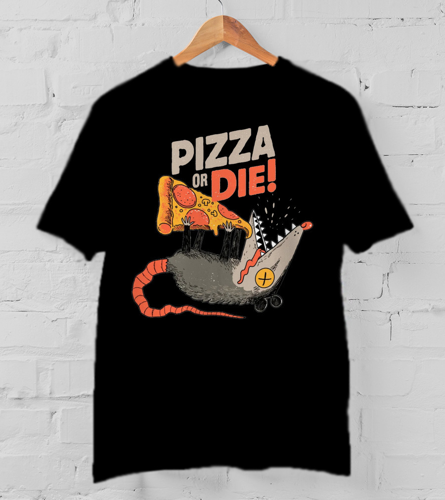 Pizza Or Die Rat Holding Pepperoni Slice T-Shirt